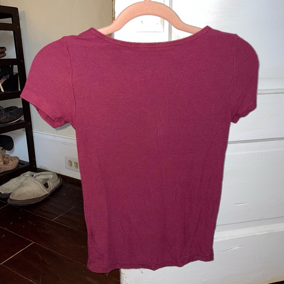 Burgundy Ribbed Henley Top - Picture 5 of 6